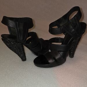 Bottega Veneta Black Strappy Beaded Cone-Heel Sandals